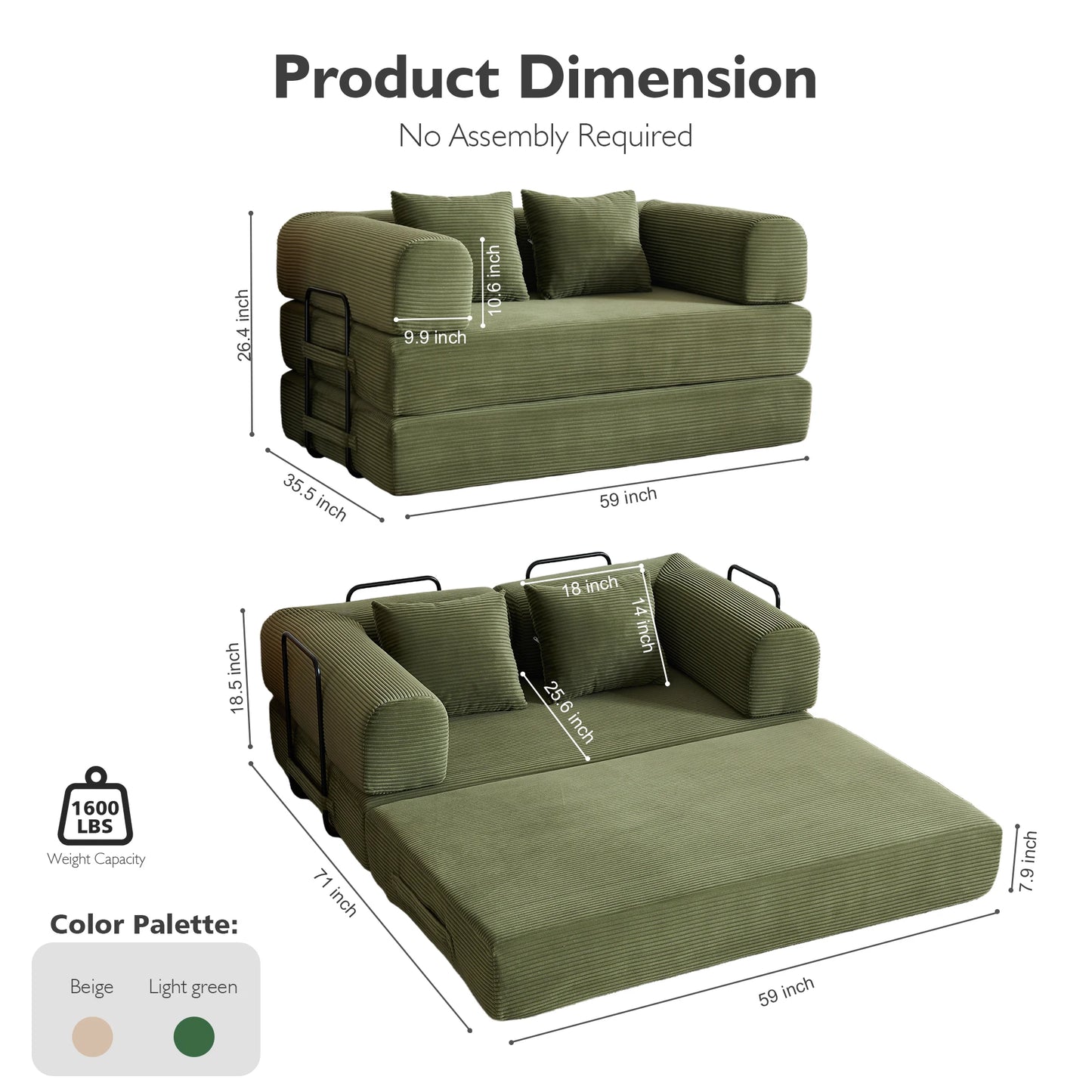THOLASIS 4-in-1 Cloud Boneless Convertible Floor Sofa Bed