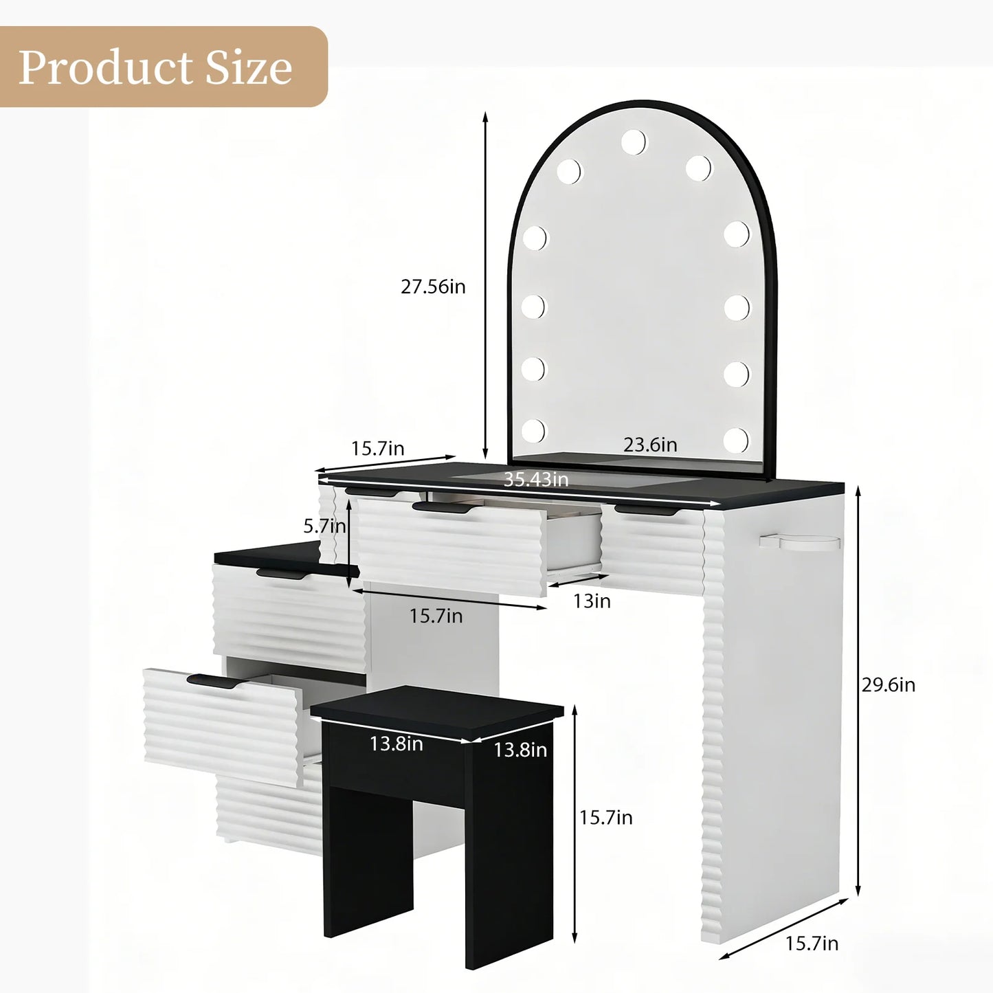 Vanity Desk Chair Set With Mirror Light And Power Outlet