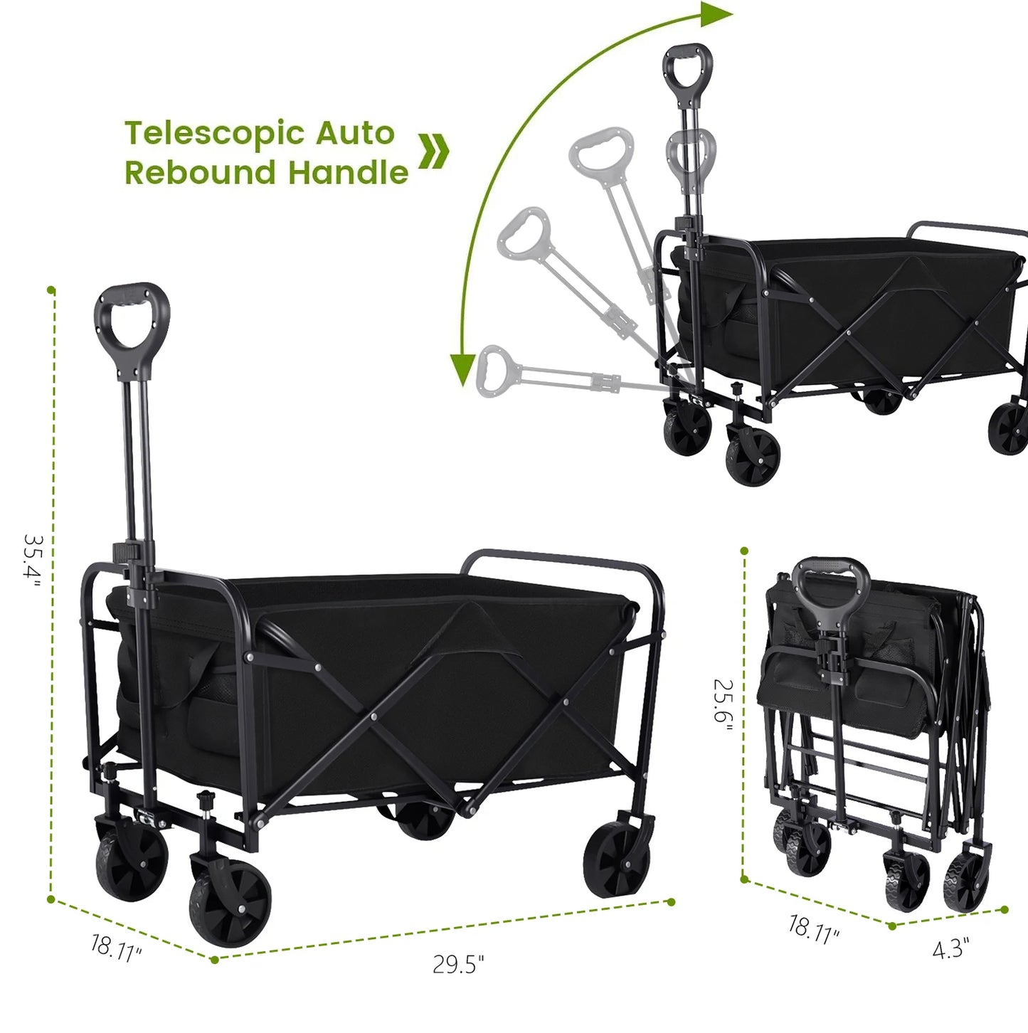 Heavy Duty Folding Wagon Cart With All Terrain Drink Holders