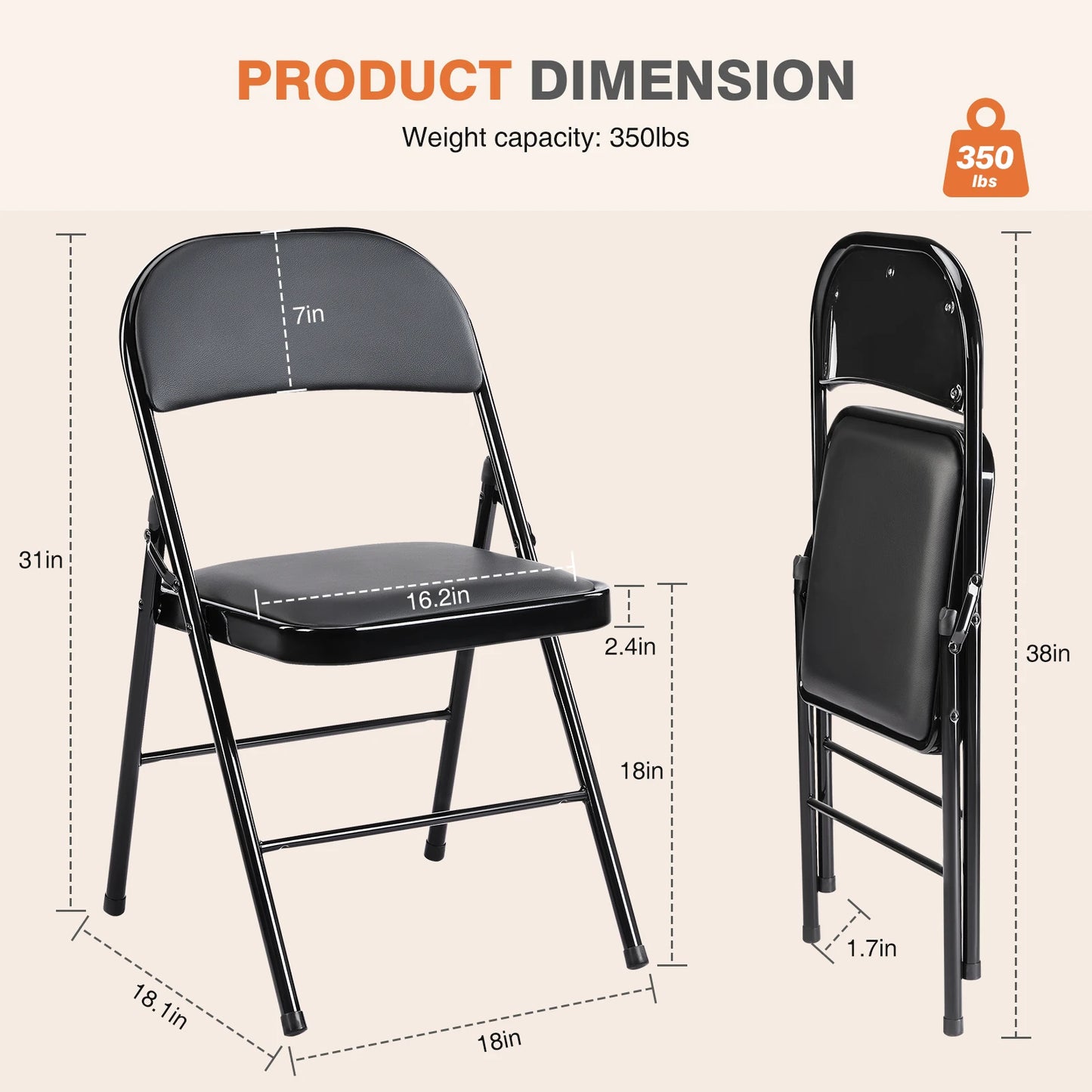 JHK Leather Padded Folding Chair Set For Home And Outdoor