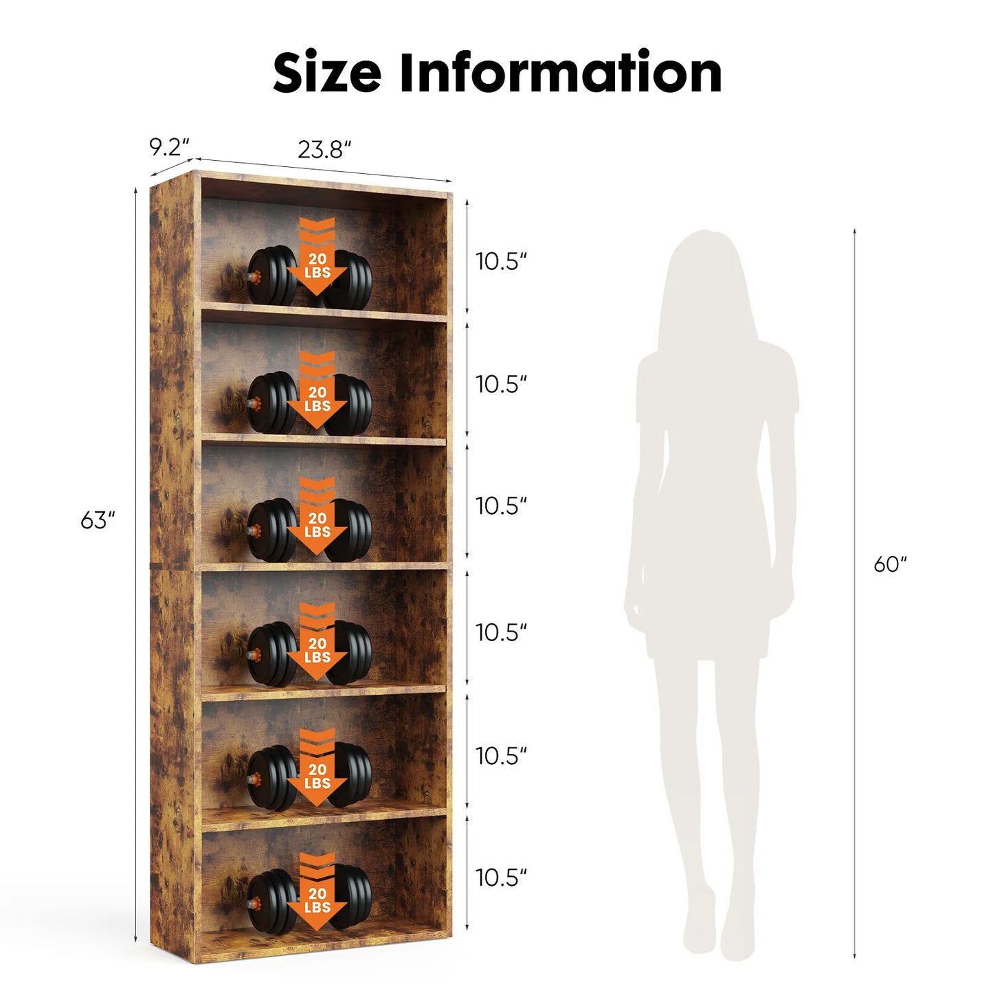 JHK Wooden Shelf Bookcase 6 Tier Floor Standing Open Bookshelf