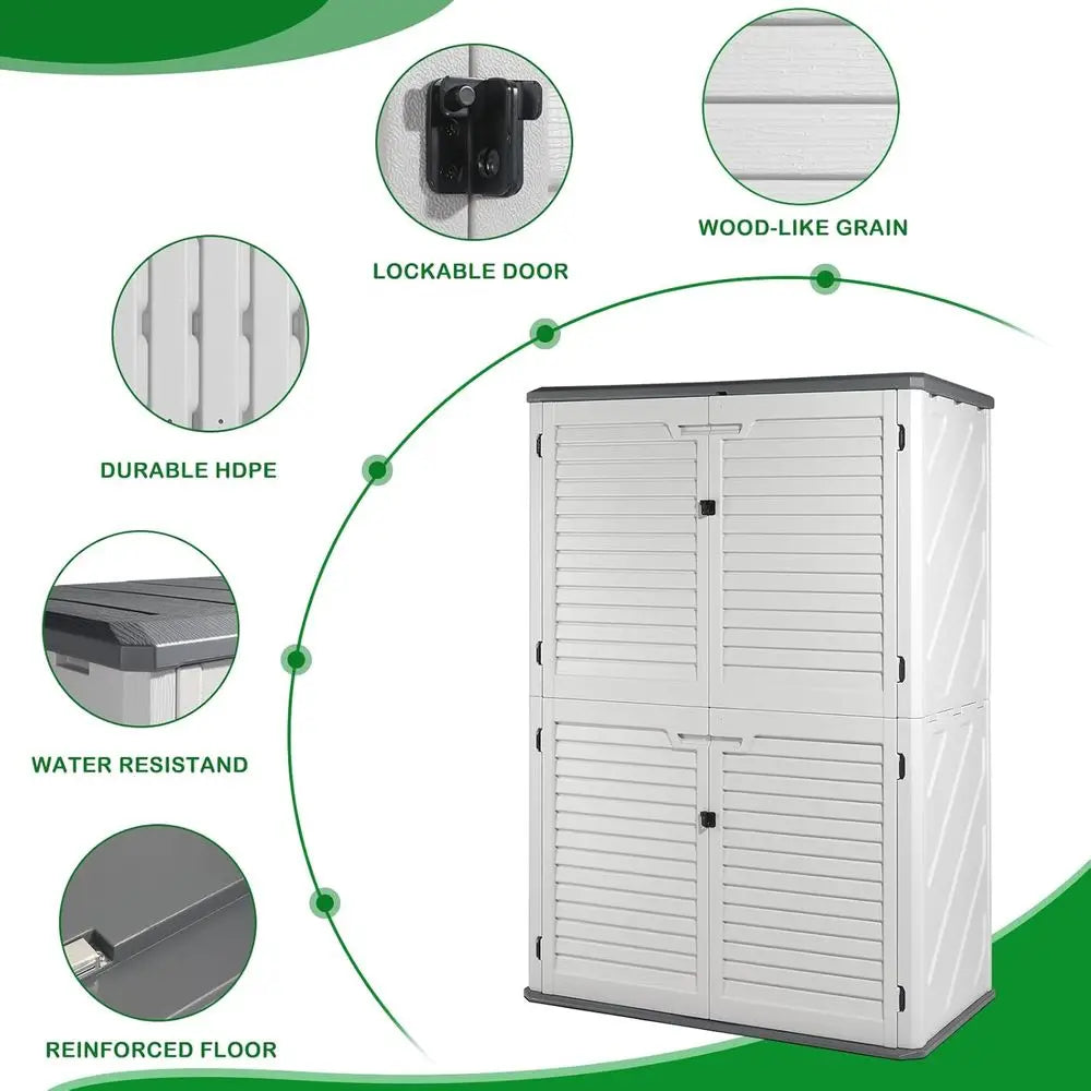 Weather-Resistant HDPE Resin Storage Shed with Lockable Cabinet, 59 Cu.ft Capacity for Outdoor Tools and Equipment