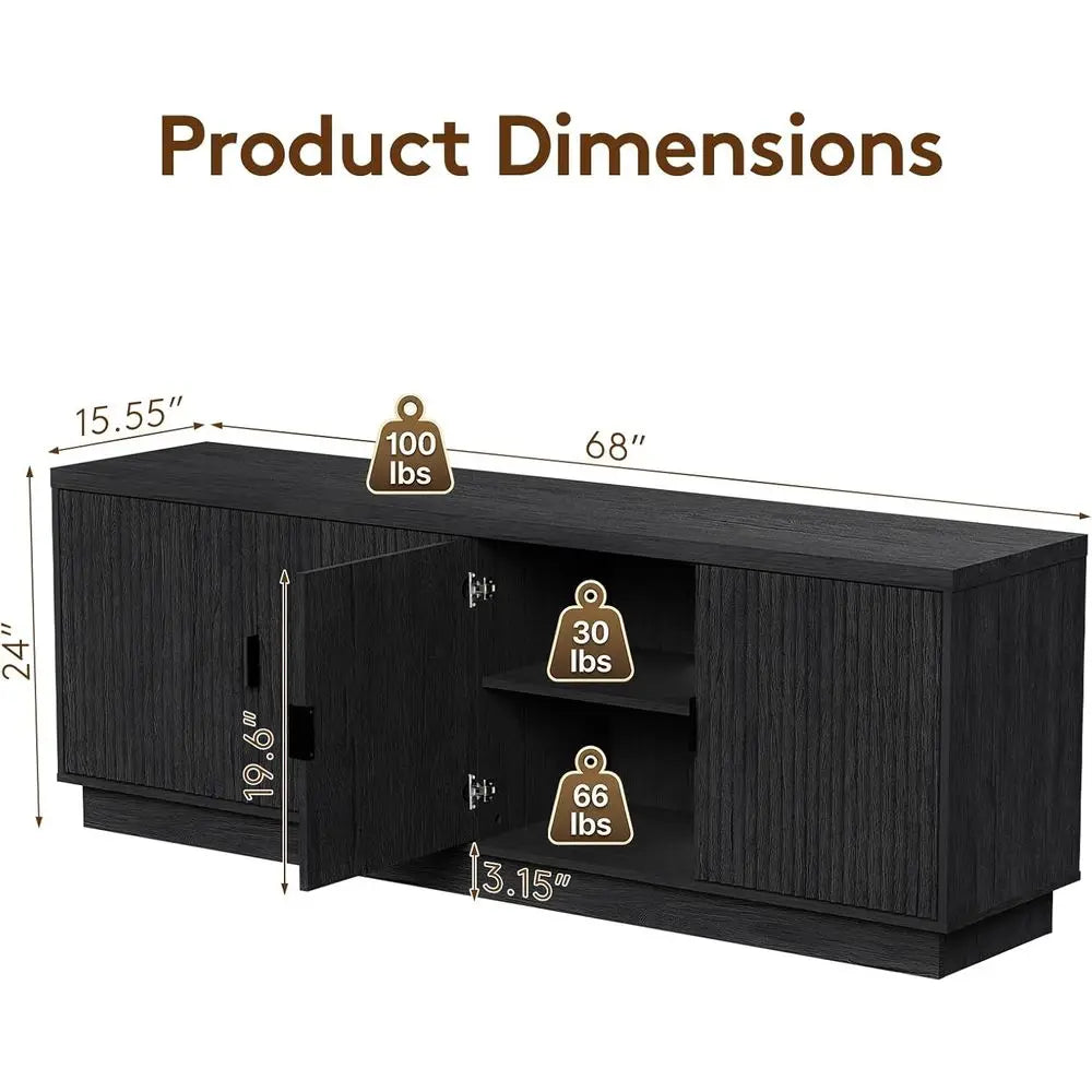 TV Stand And Entertainment Center With Adjustable Shelves And Storage Cabinet