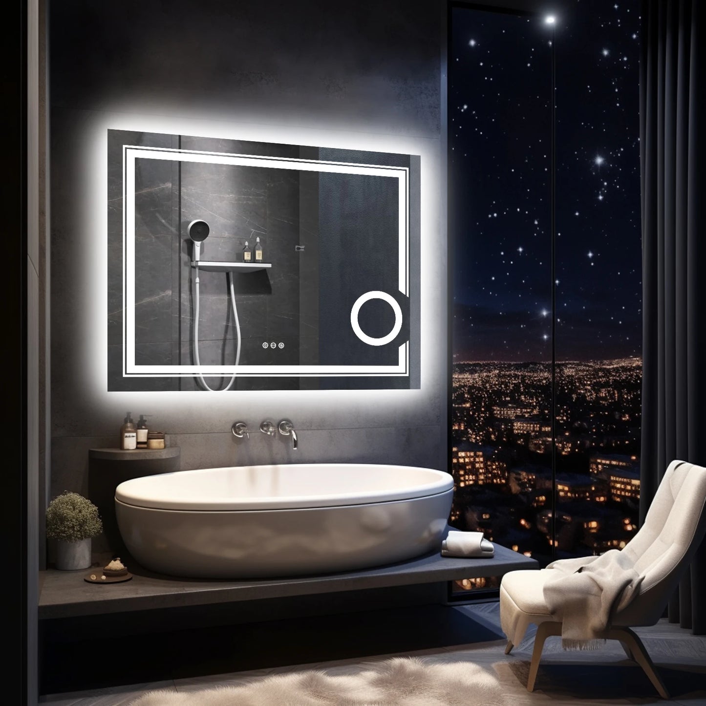 Smart LED Bathroom Mirror With 3X Magnifier And Backlit