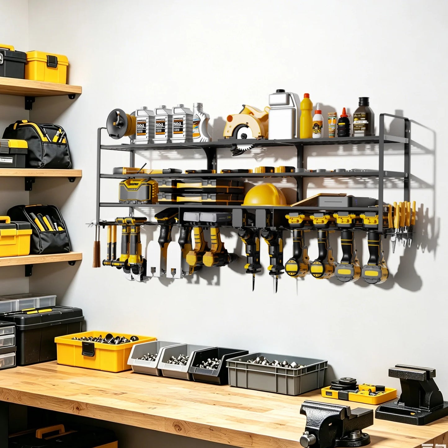 Power Tool Organizer Rack For Garage Wall Mount Holds 12 Cordless Drills