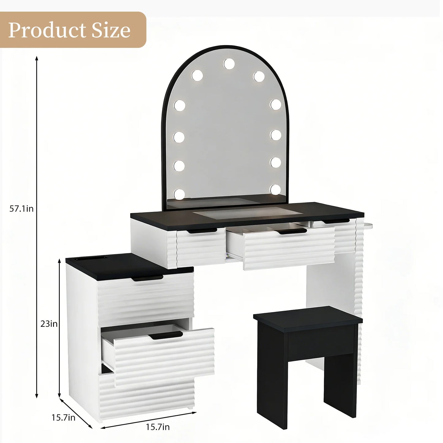 Vanity Desk Chair Set With Mirror Light And Power Outlet