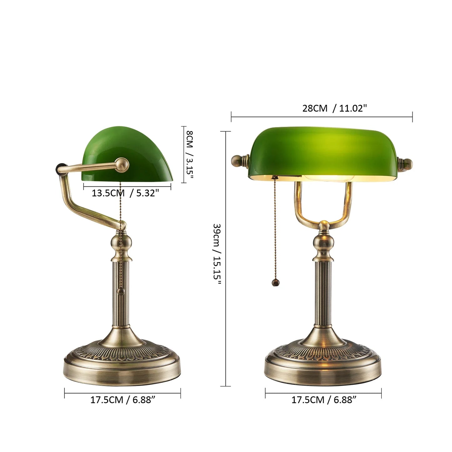 Newrays Glass Banker Desk Lamp With Zipper Switch Iron Base