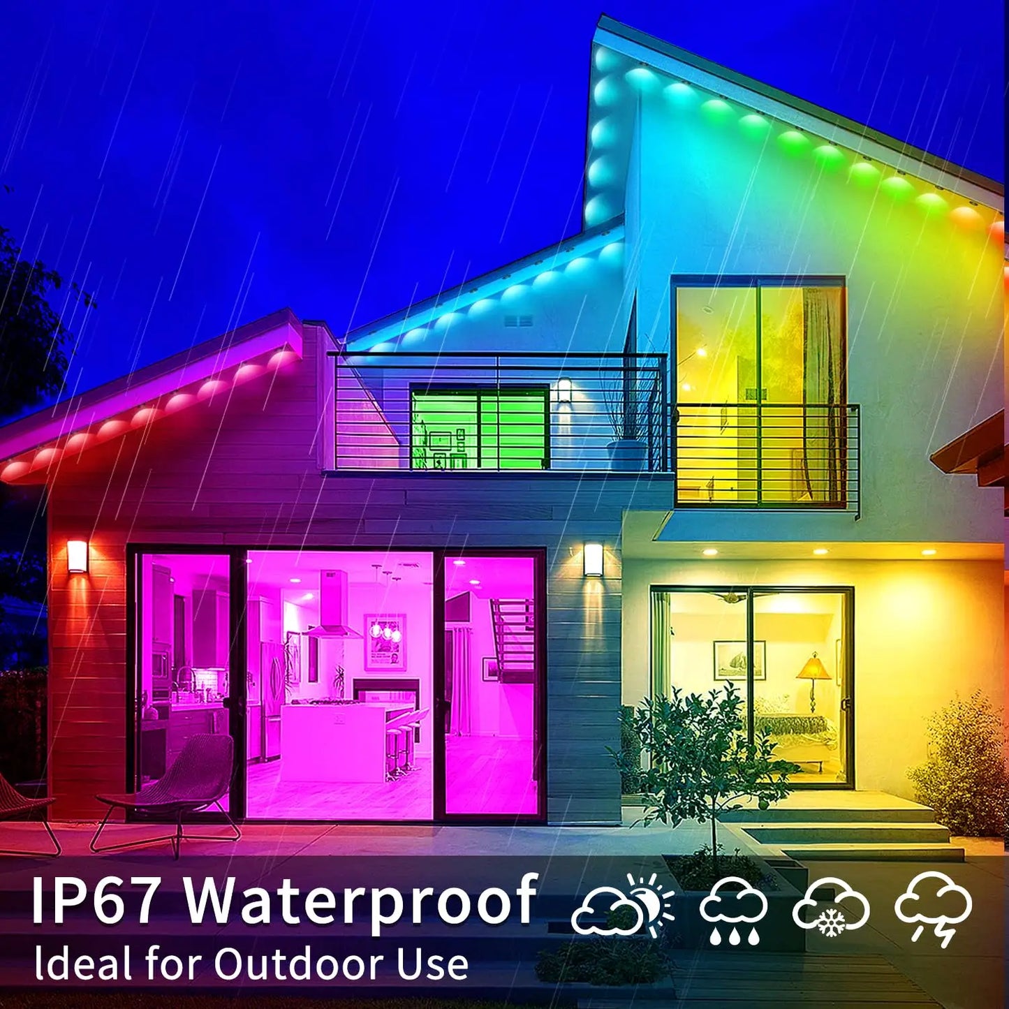 Permanent Outdoor String Lights 60M 120LEDs Smart RGBIC LED Lights IP67 Waterproof Full House Eaves Lights Halloween Decor Alexa