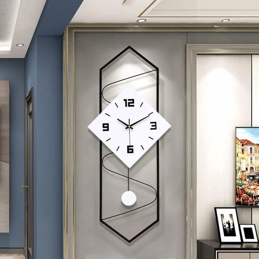 Quartz Swing Silent Wall Clock With Pendulum Metal Modern Decor