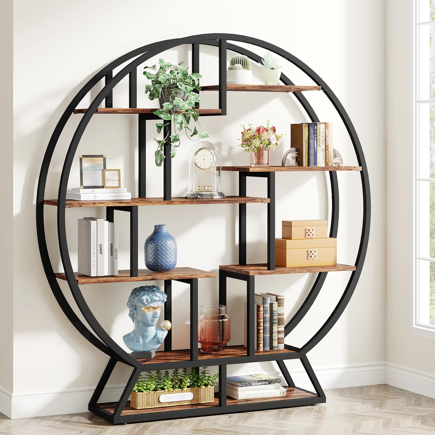 Tribesigns Round Bookshelf Etagere With Staggered Shelves