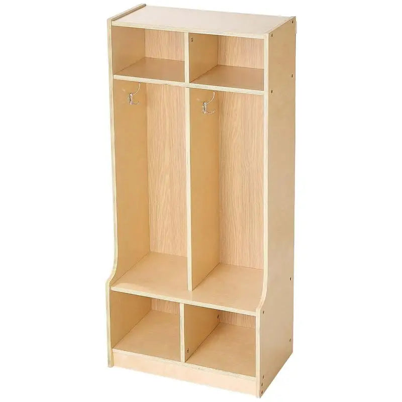 2-Section Kids Coat Locker, Wooden Toddler Cubby Storage Organizer with 4 Hooks & Anti-Tip Kit, Modern Kid Coat Cubbies with 4 Small Open Storage Boxes for Home, Kindergarten, Daycare, Natural