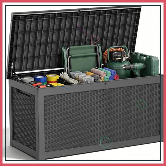 320 Gallon Waterproof Outdoor Deck Box, Lockable Storage for Garden Tools & Cushions, Weatherproof Resin Container
