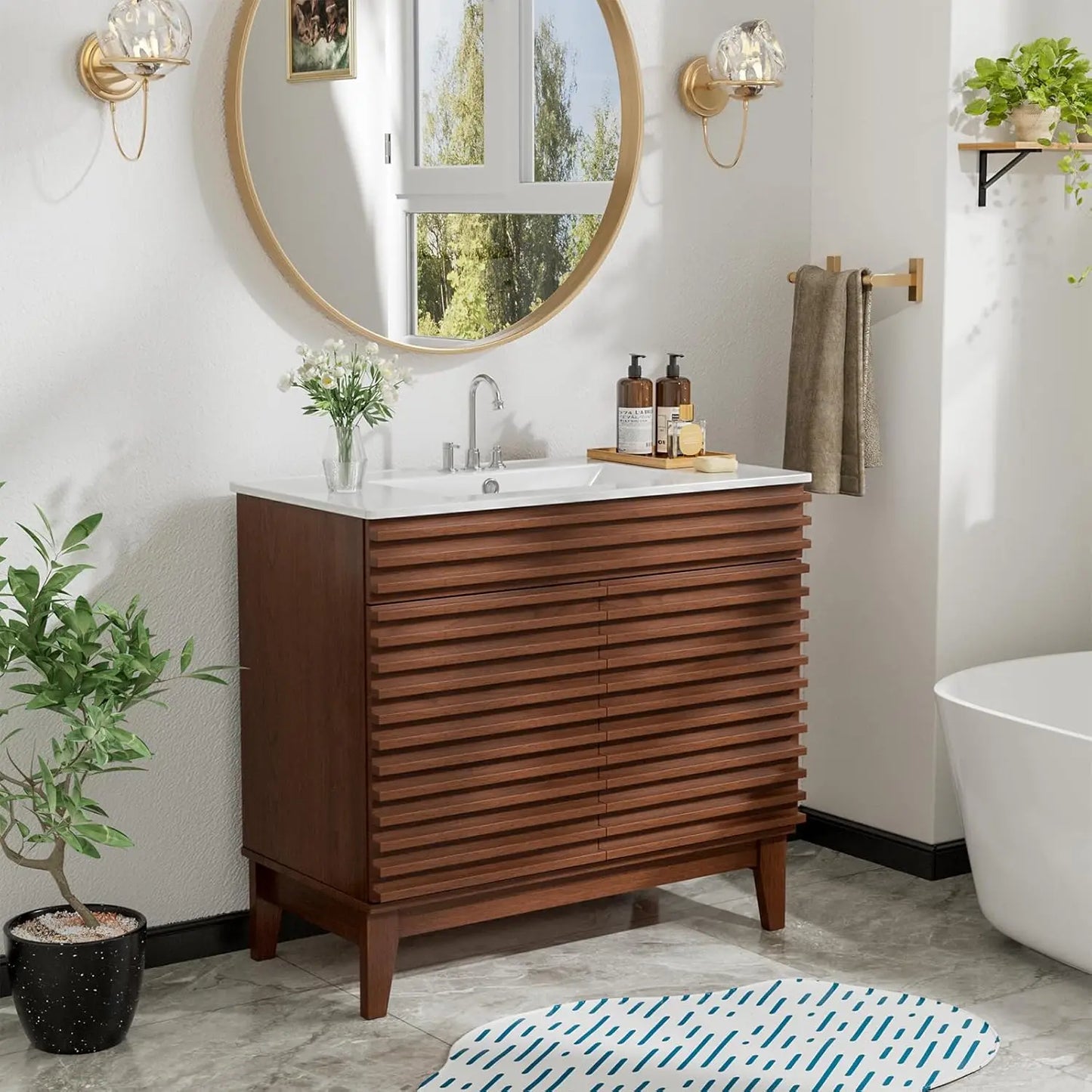 Mid-Century Freestanding Bathroom Vanity With Undermount Ceramic Sink