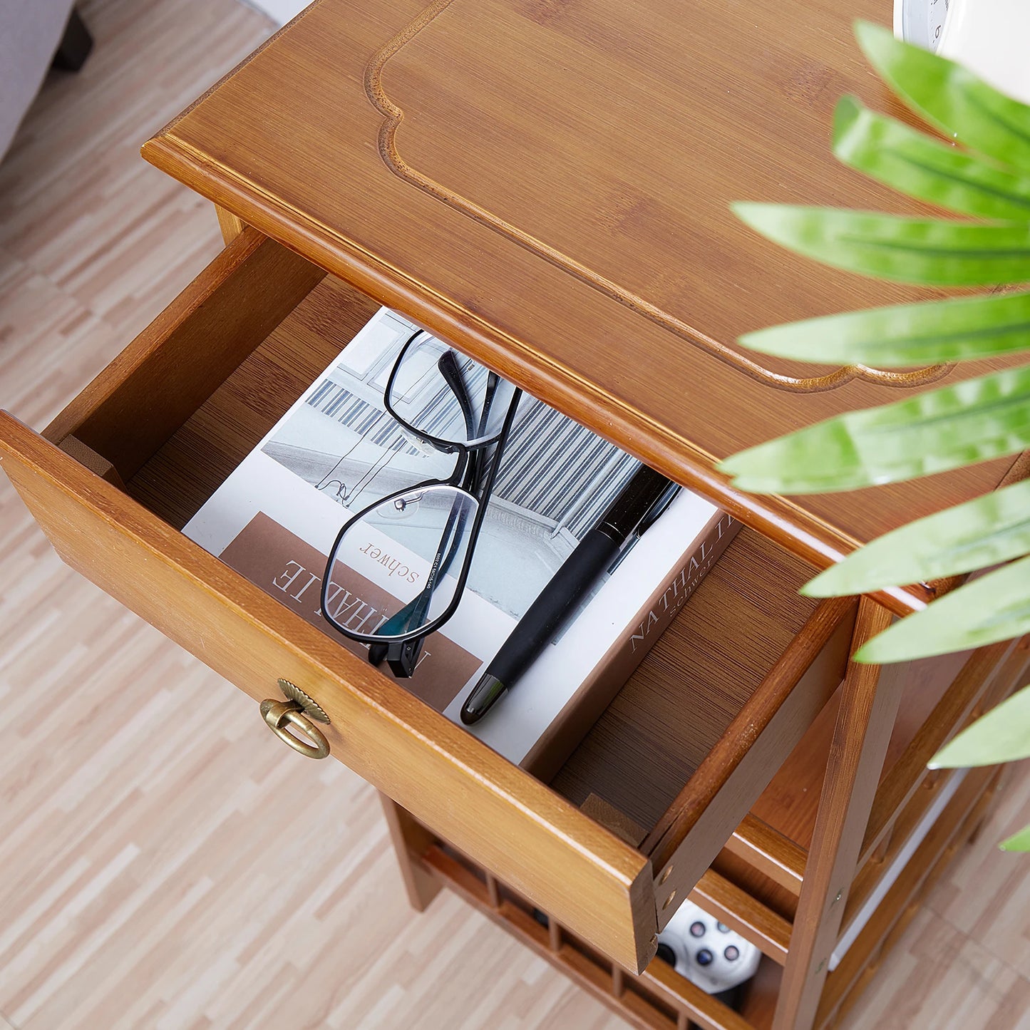 LUVODI Multifunctional Bamboo Bedside Table Drawer Nightstand