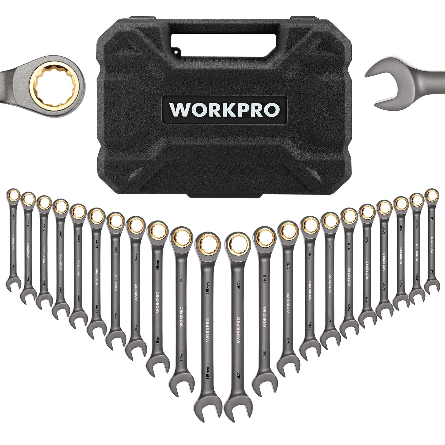 WORKPRO Ratcheting Wrench Set 21pc With Box 72 Teeth