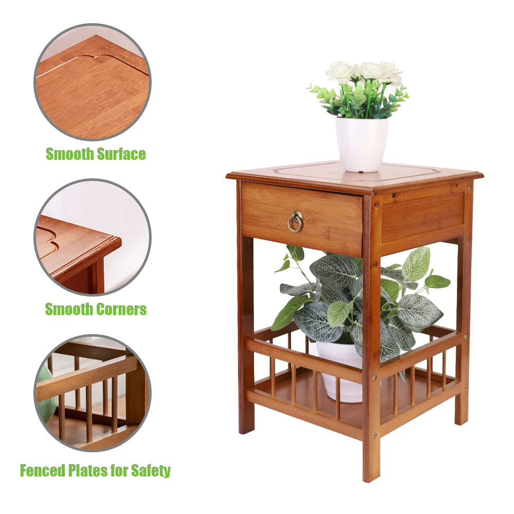 LUVODI Multifunctional Bamboo Bedside Table Drawer Nightstand