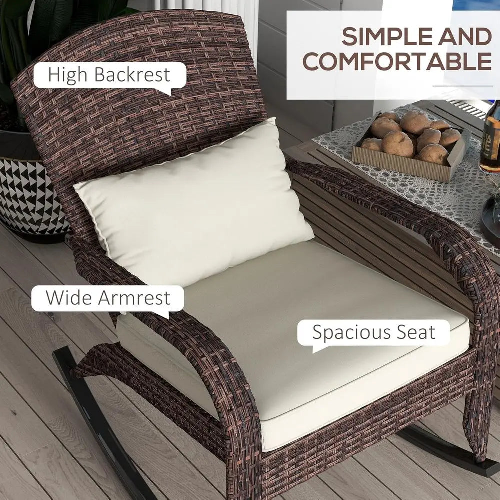 Outdoor Wicker Rocking Chair With Cushion And Pillow