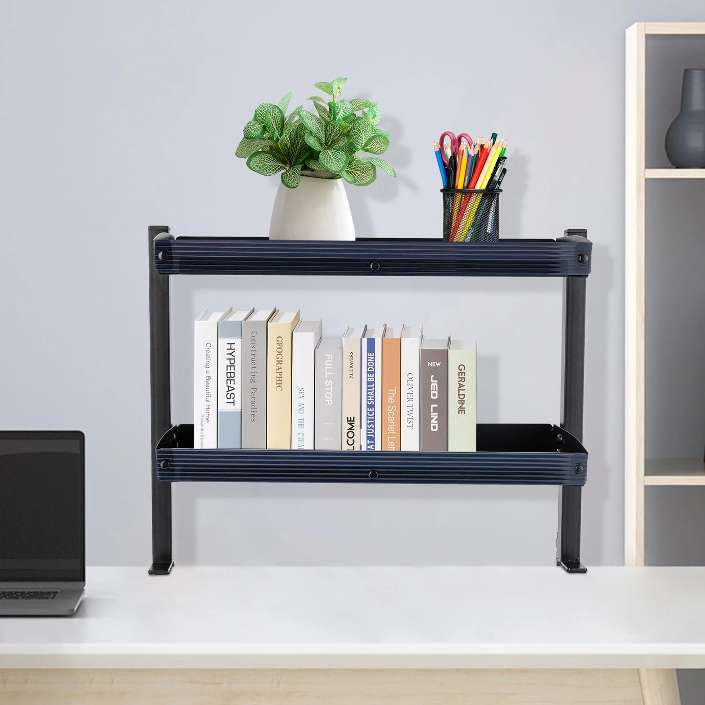 Clamp On Desk Shelf 2 Tier Corner Organizer For Desk Or Table