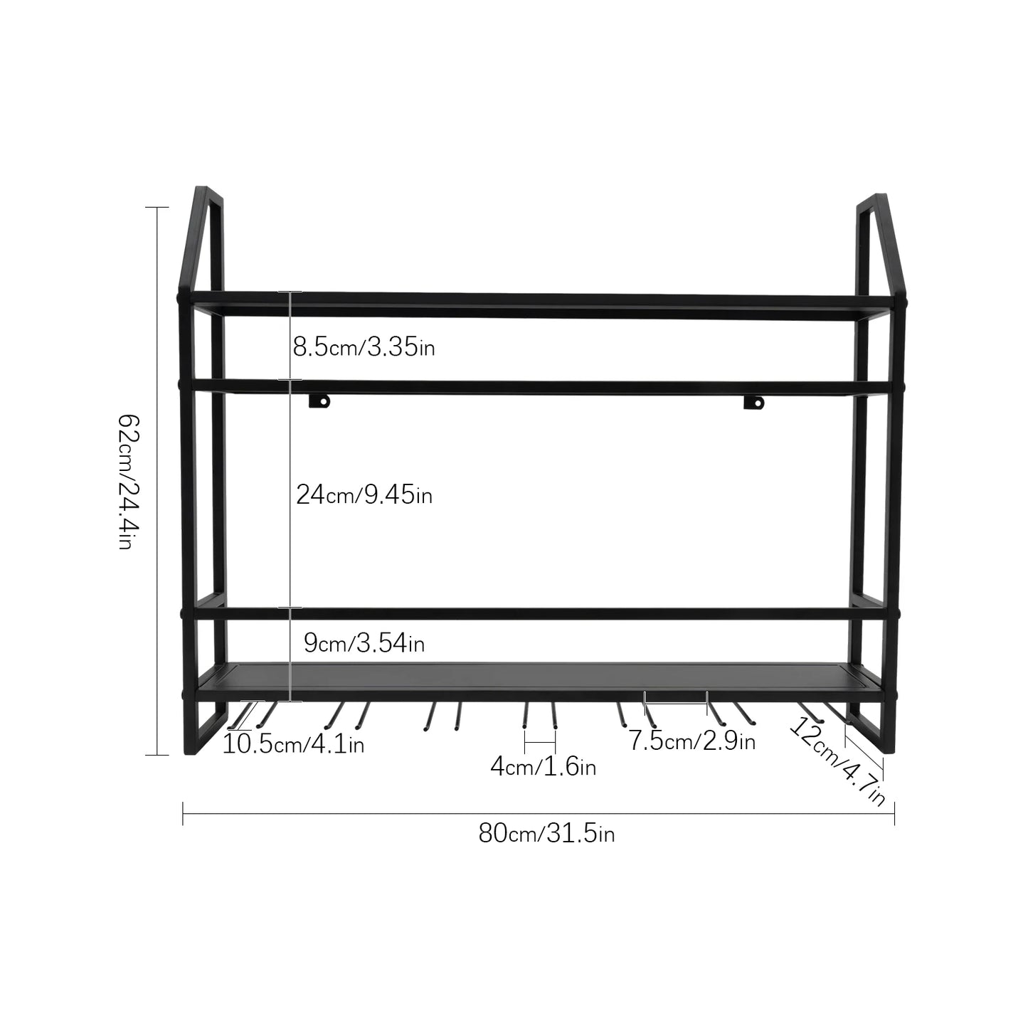 Wall Mounted Wine Rack, Wall Mounted Wine Bottle Holder Shelf Black, Steel Wine Storage Rack for Kitchen, Bar, Home, Organizer