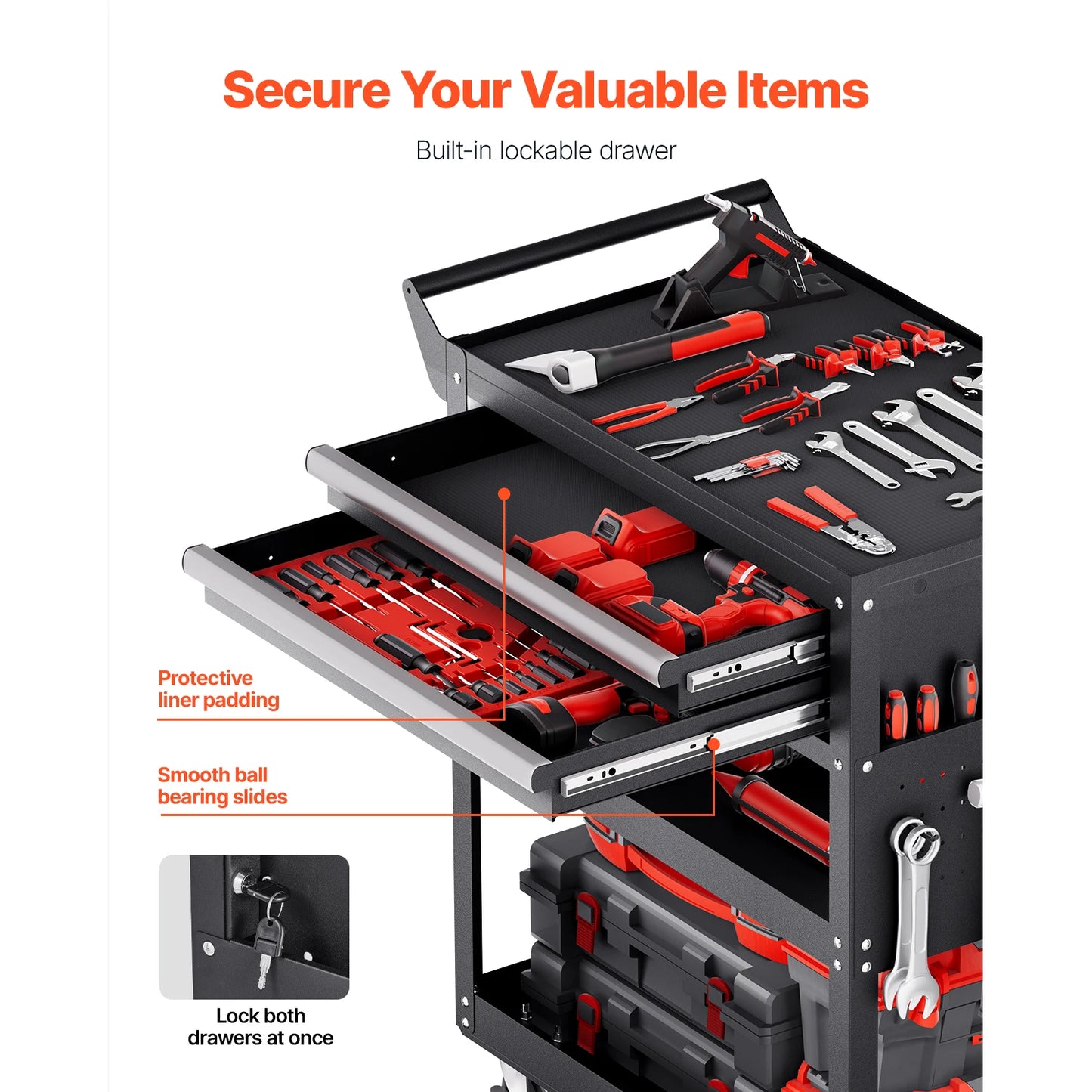5-Tier Tool Chest Rolling Cart With Locking And Pegboard Storage