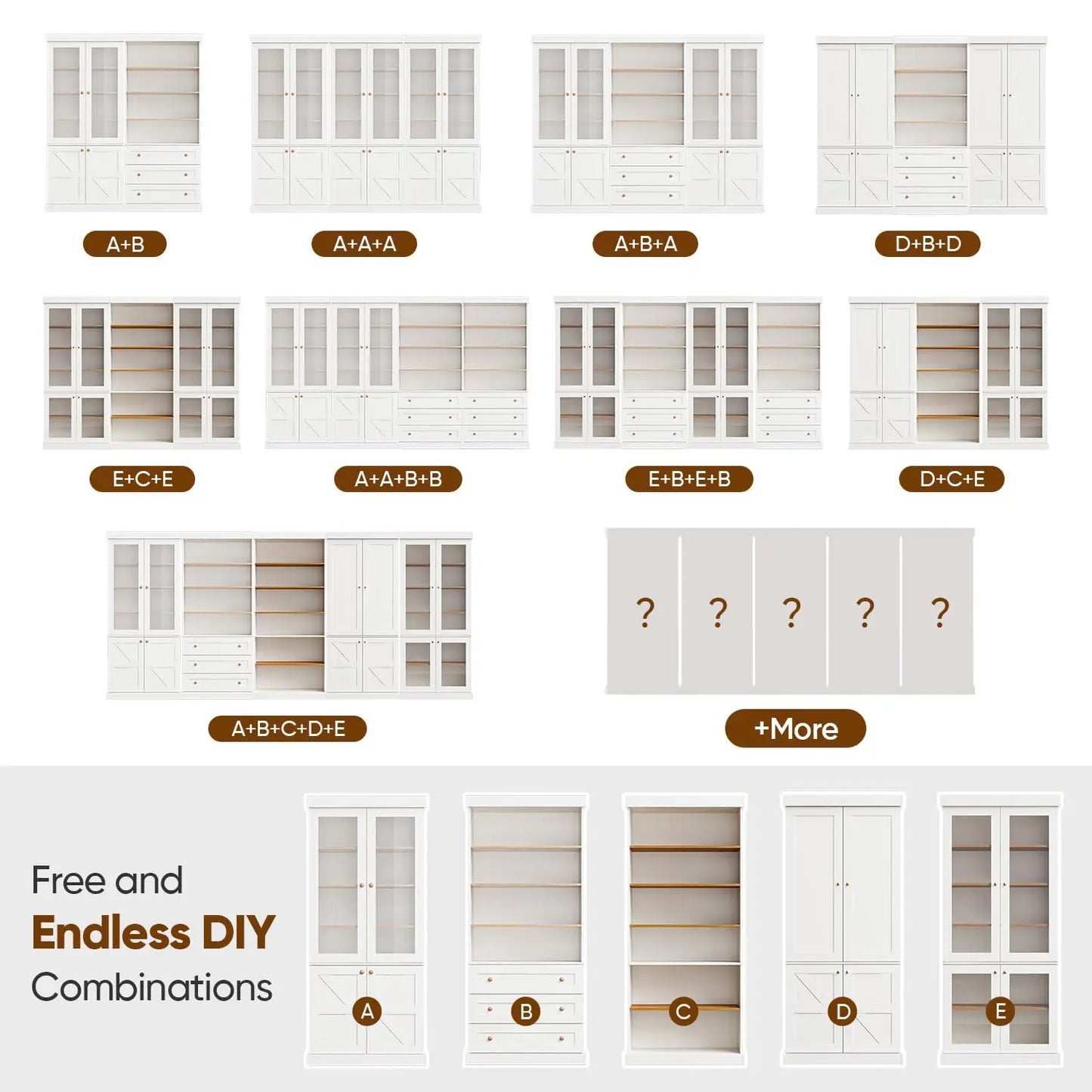 70.8" Bookshelf with Glass Doors, Farmhouse Modular Bookcase with 6-Tier Adjustable Shelves, Large Storage Cabinet, Customized