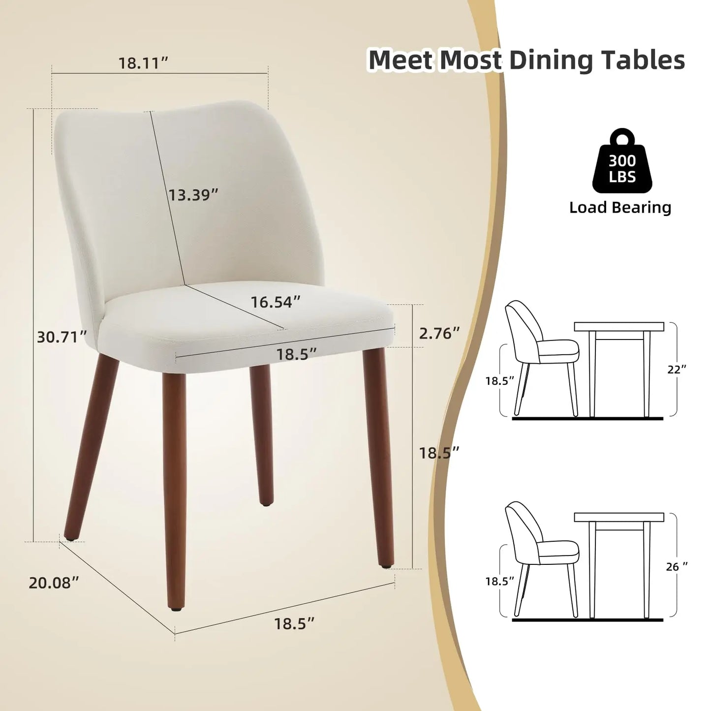HiMISS Wingback Dining Chairs PU Leather Upholstered With Wood Legs