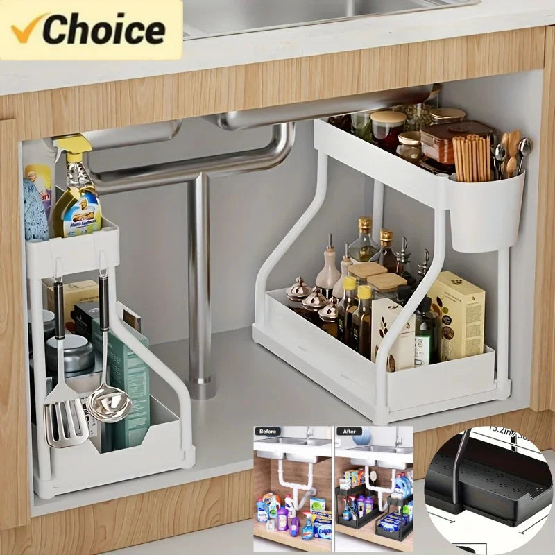Space Saving Under Sink Organizer With Pull Out Storage Box
