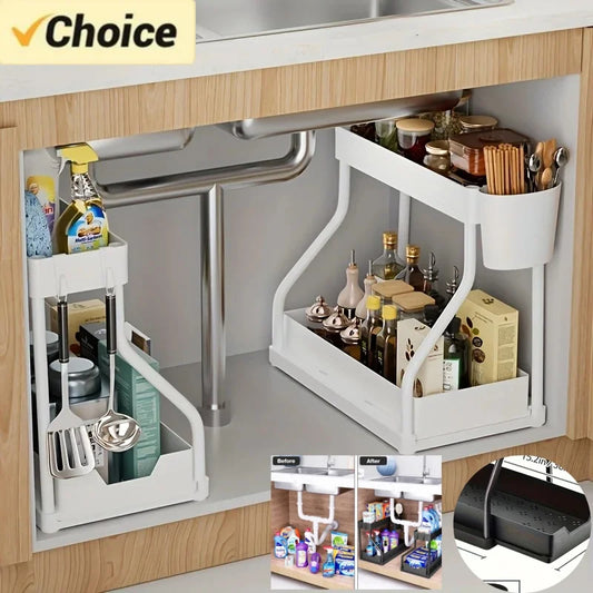 Space Saving Under Sink Organizer With Pull Out Storage Box