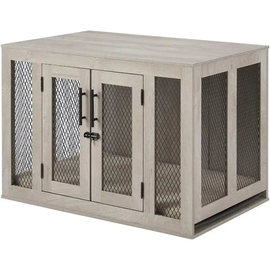 Furniture Style Dog Crate With Cushion Tray And Double Doors