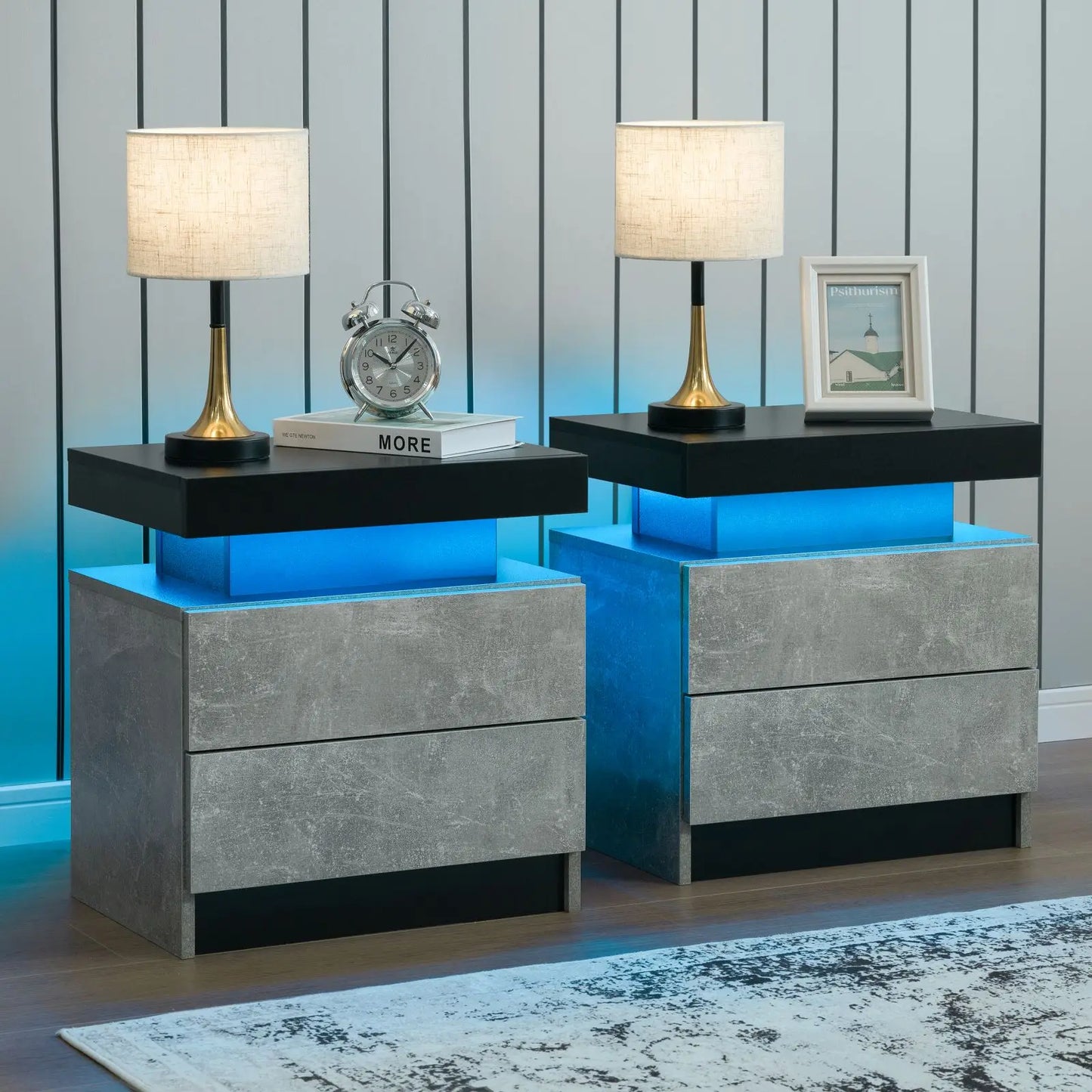 Cubehom Nightstand Set Of 2 With LED Light Two Drawers