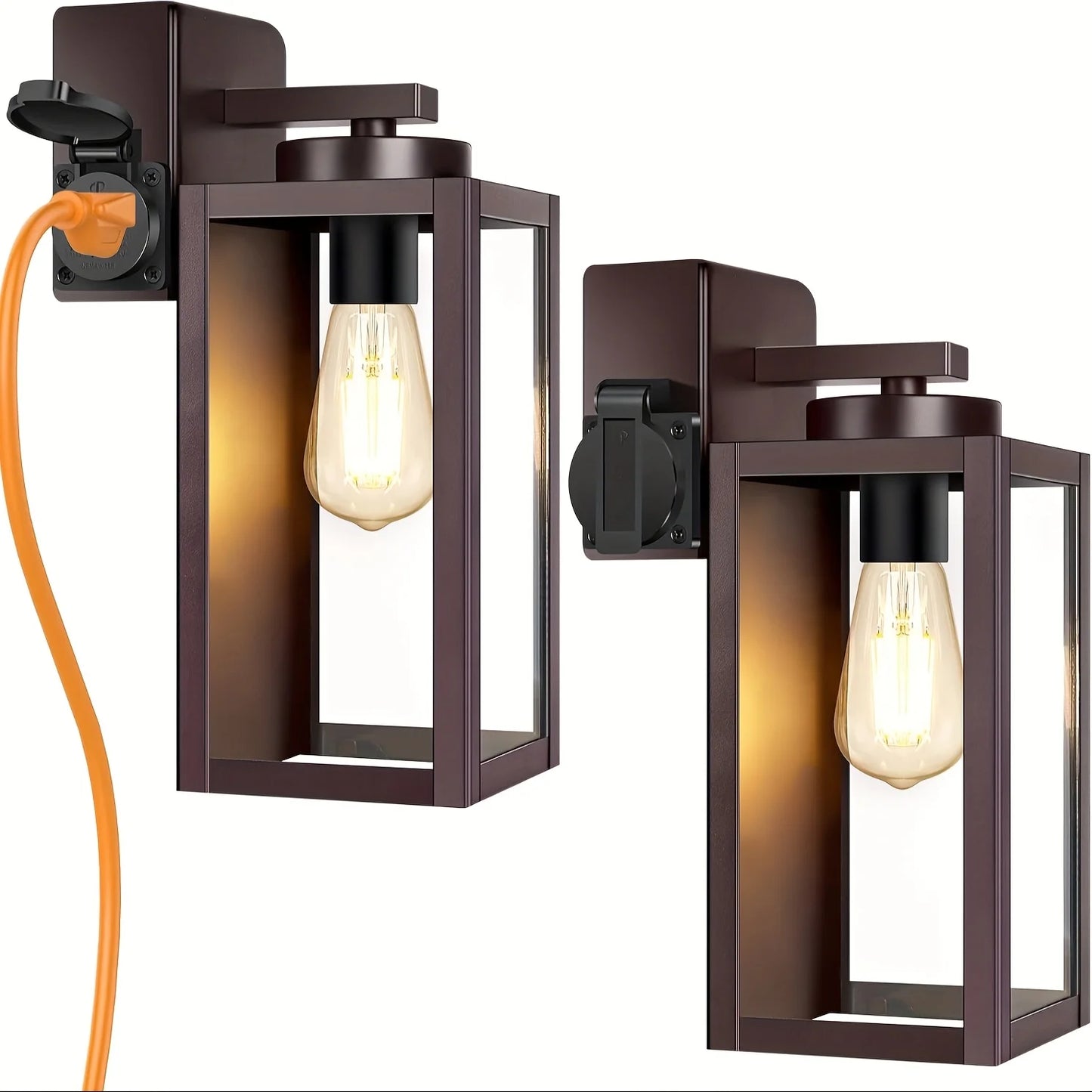2-Pack Porch Lights Outdoor with Outlet, Modern Outdoor Wall Lights Exterior Lighting Fixtures, Outdoor Wall Sconces Outside Lights for House Front Door Garage, Black