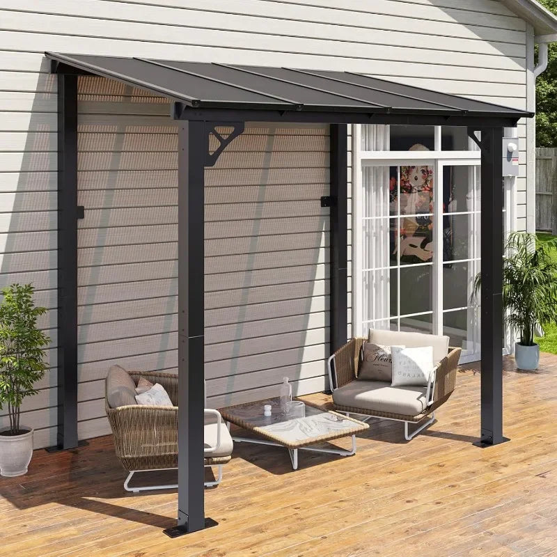 Aoxun Premium Gazebo, Wall Mounted Gazebos Pergola, Outdoor Patio Lean to Gazebo, Awnings with Sloped Roof, for Backyard, Porch