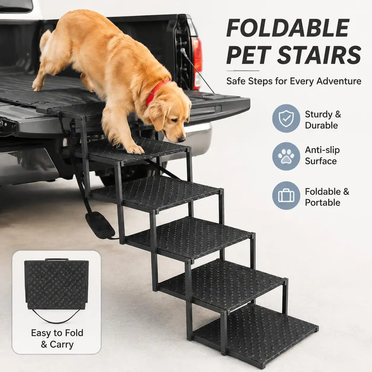 YTYIN Foldable Pet Stairs for Cars With Anti Slip Steps