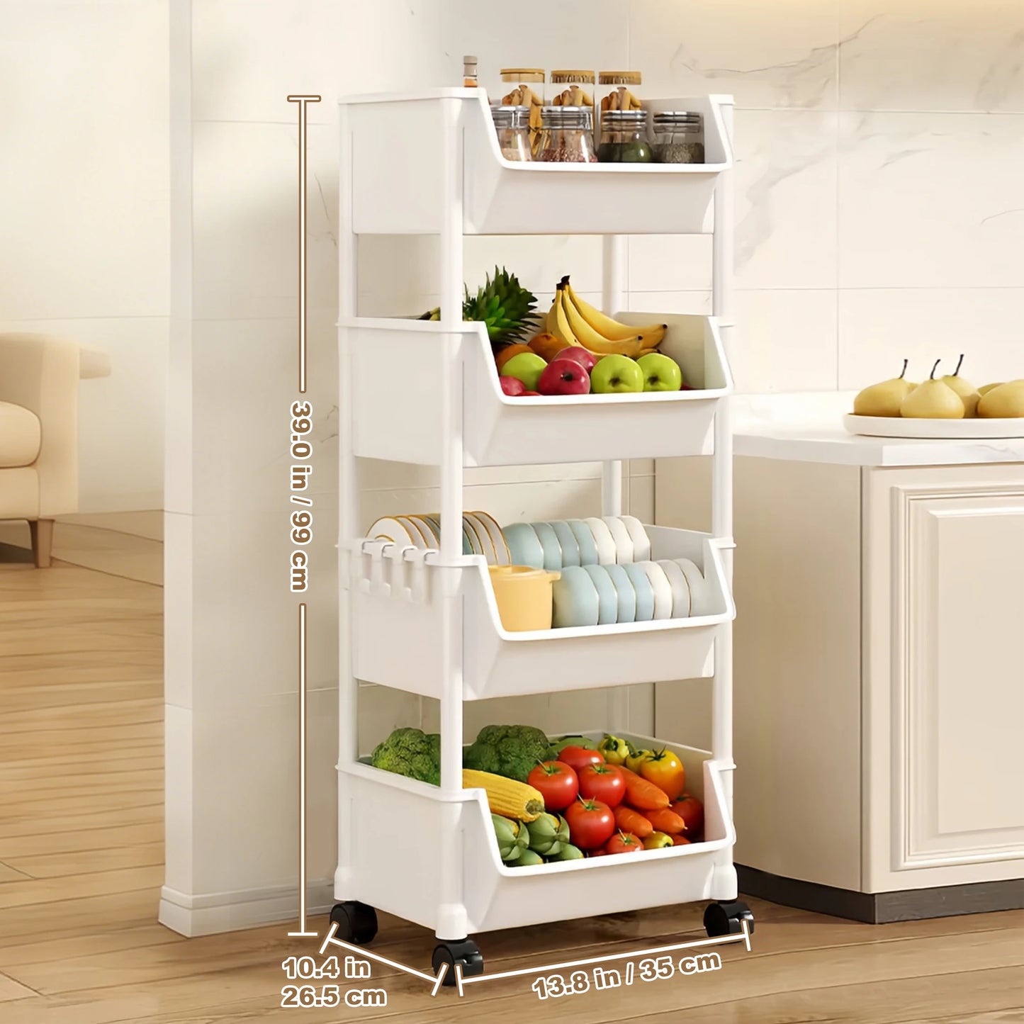 Trolley Bookshelf Storage Rack for Kitchen and Living Areas