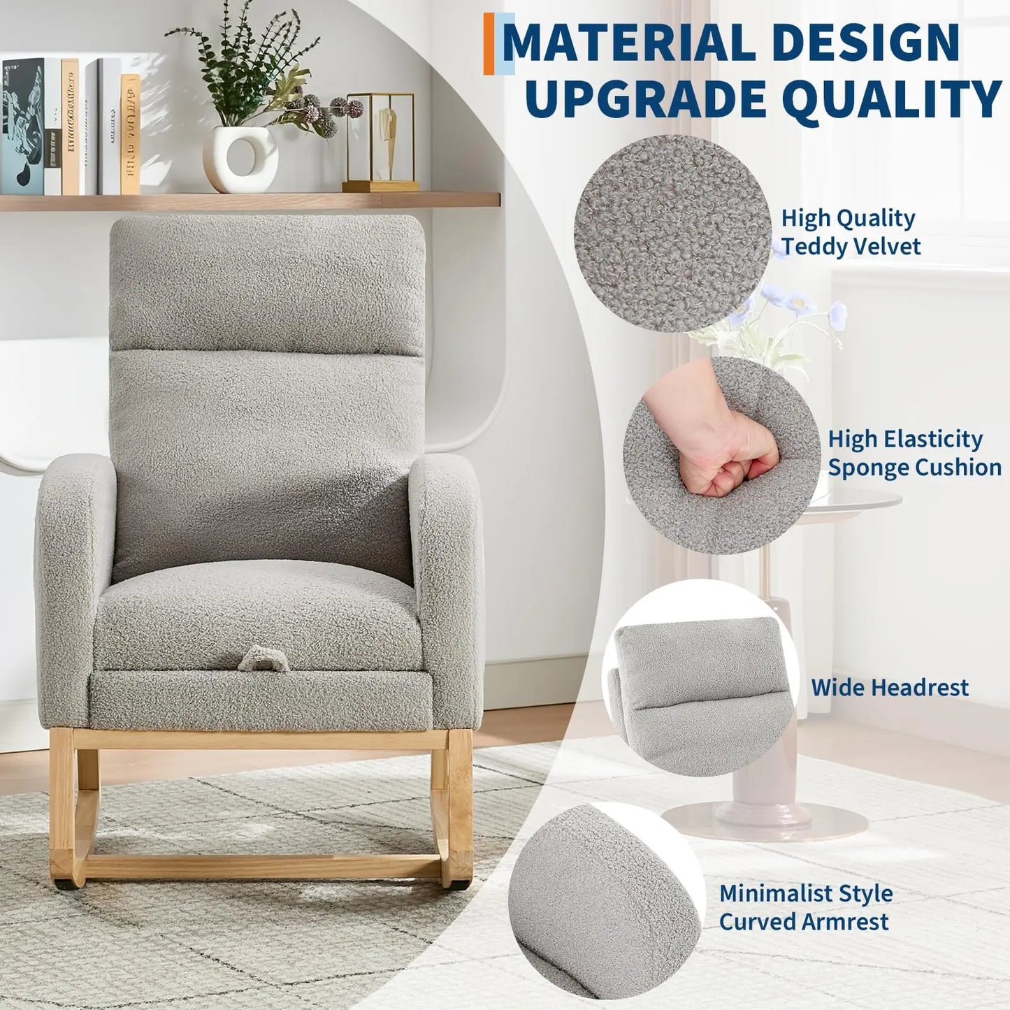 Teddy Upholstered Rocking Chair With Footrest For Living Room