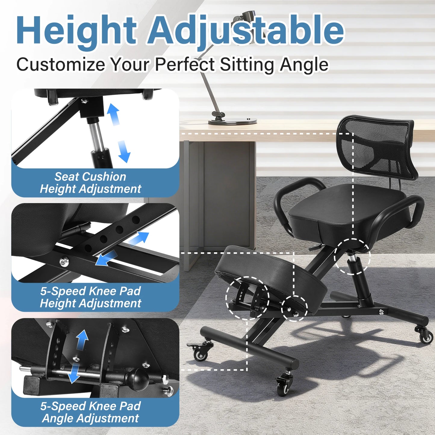 Ergonomic Kneeling Chair With Backrest And Wheels