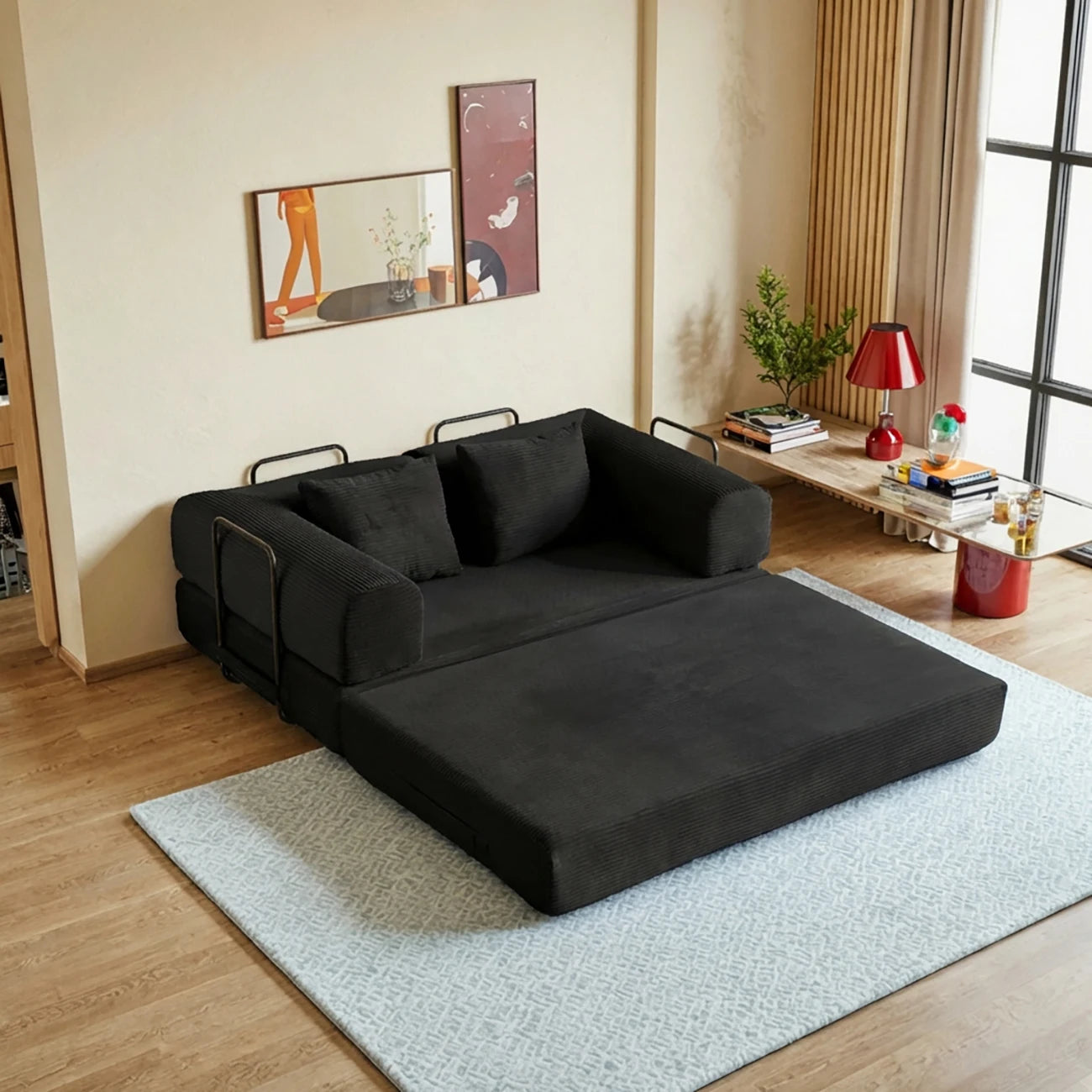 THOLASIS 4-in-1 Cloud Boneless Convertible Floor Sofa Bed