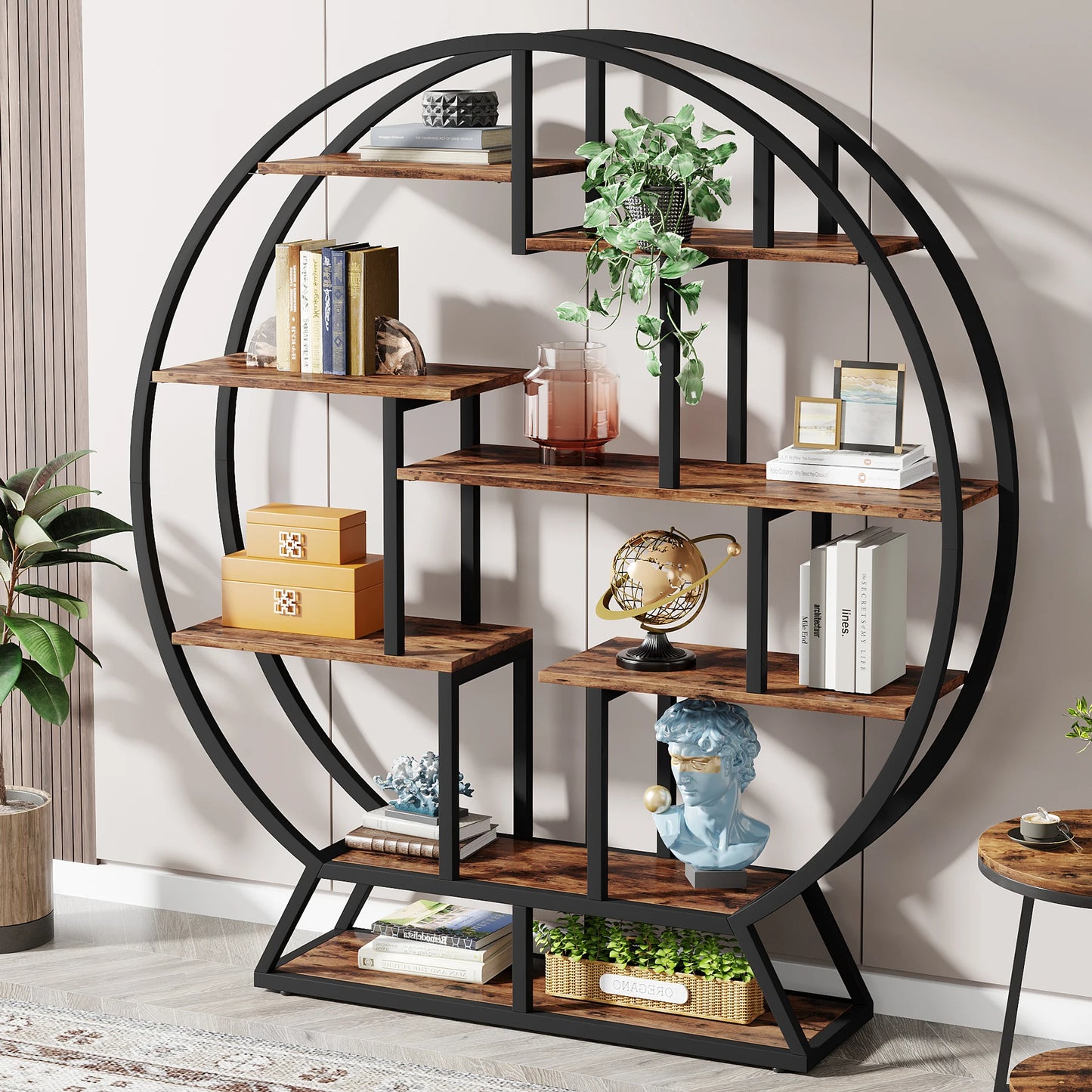 Tribesigns Round Bookshelf Etagere With Staggered Shelves