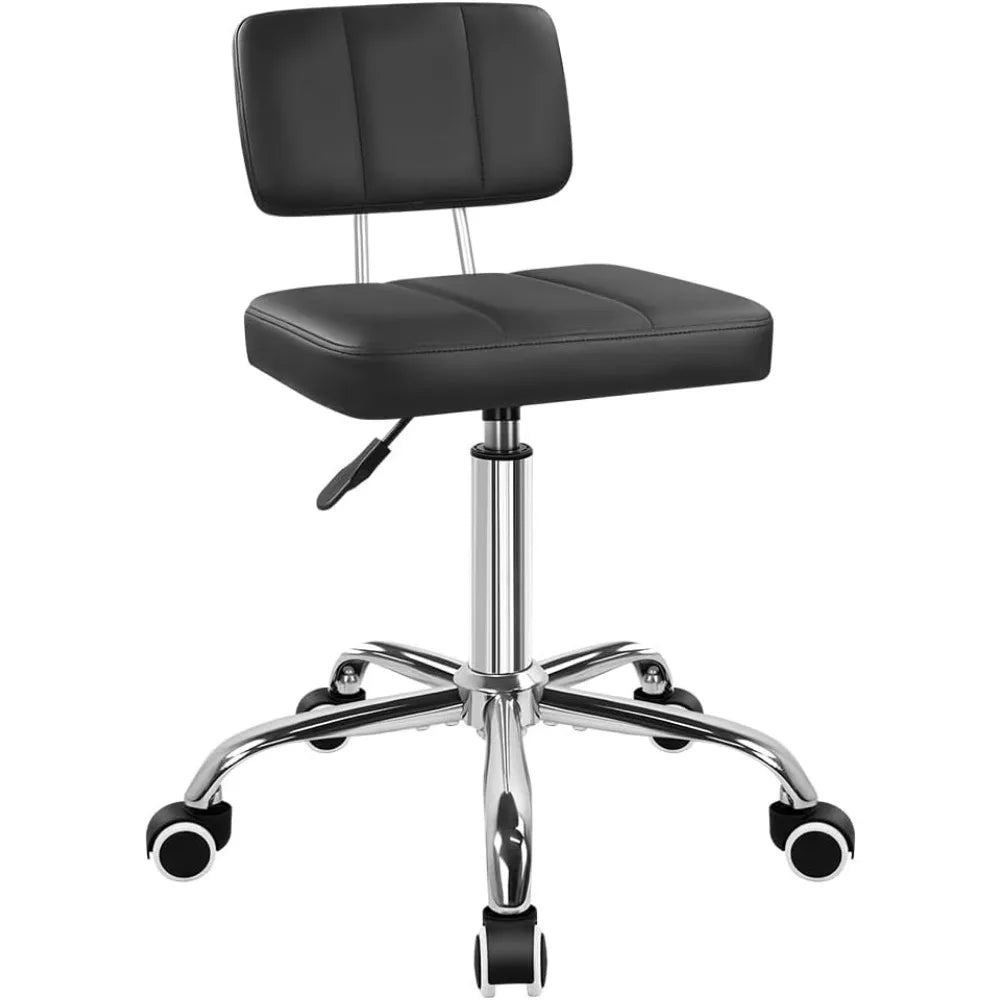 Square Swivel Stool with Back Wheels Adjustable Height for Office Home Work Spa Black