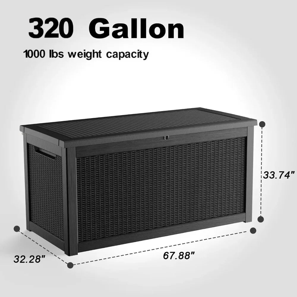 320 Gallon Waterproof Outdoor Deck Box, Lockable Storage for Garden Tools & Cushions, Weatherproof Resin Container