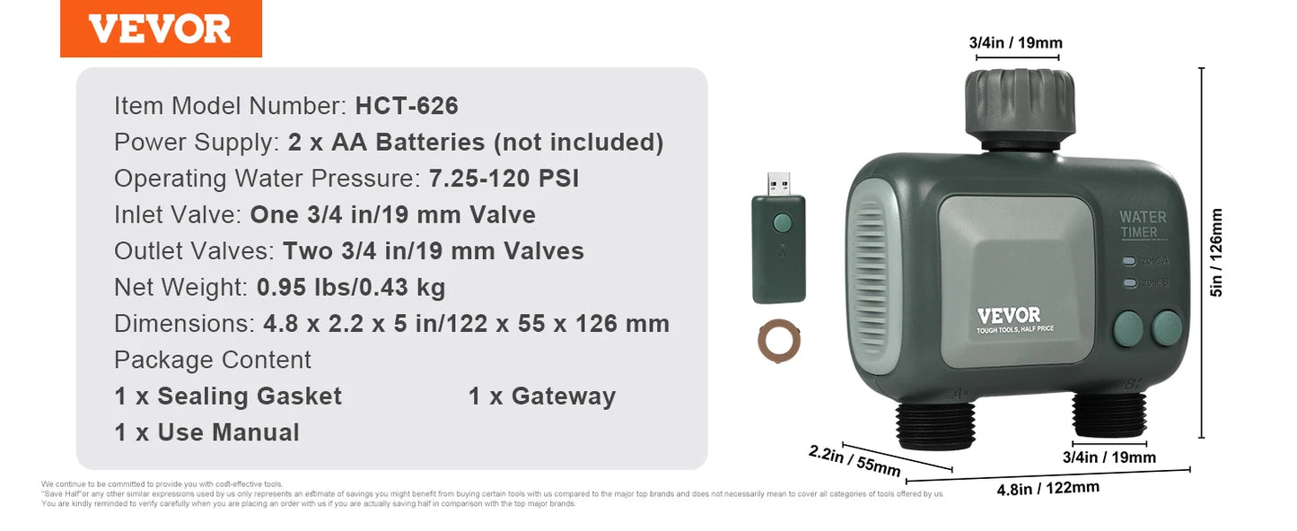 SucceBuy WiFi Sprinkler Timer Single/Two Outlet Smart Hose Faucet Water Timer APP Control/Voice Control, IPX6 for Yard Watering
