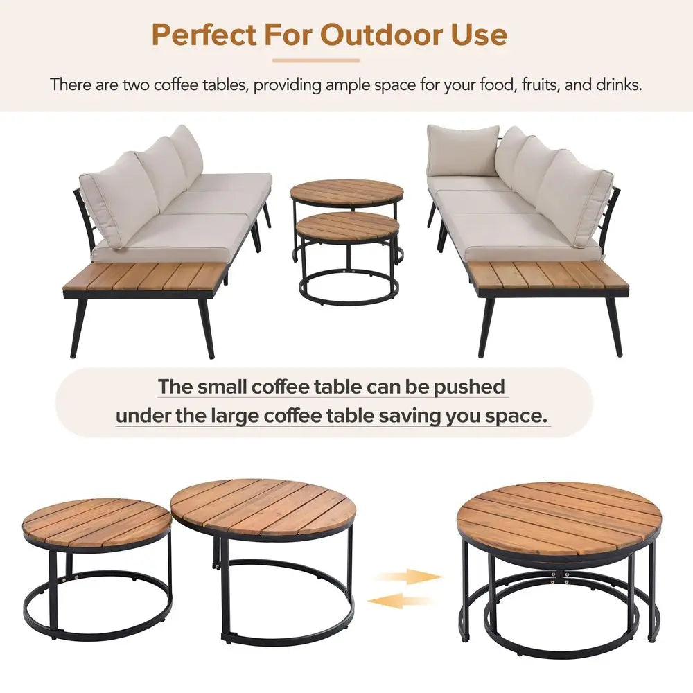 Outdoor Sectional Sofa Set With Nesting Coffee Tables 6-Piece Patio