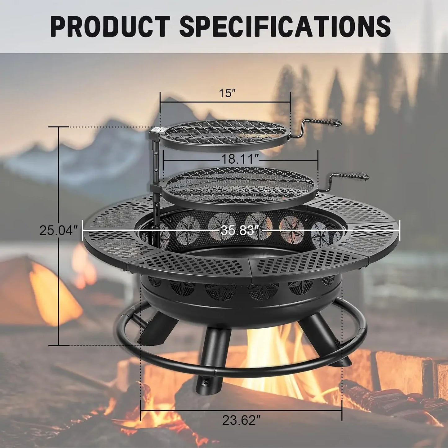 36 Inch Fire Pit With Two Grills And DurableAndReliable Lid