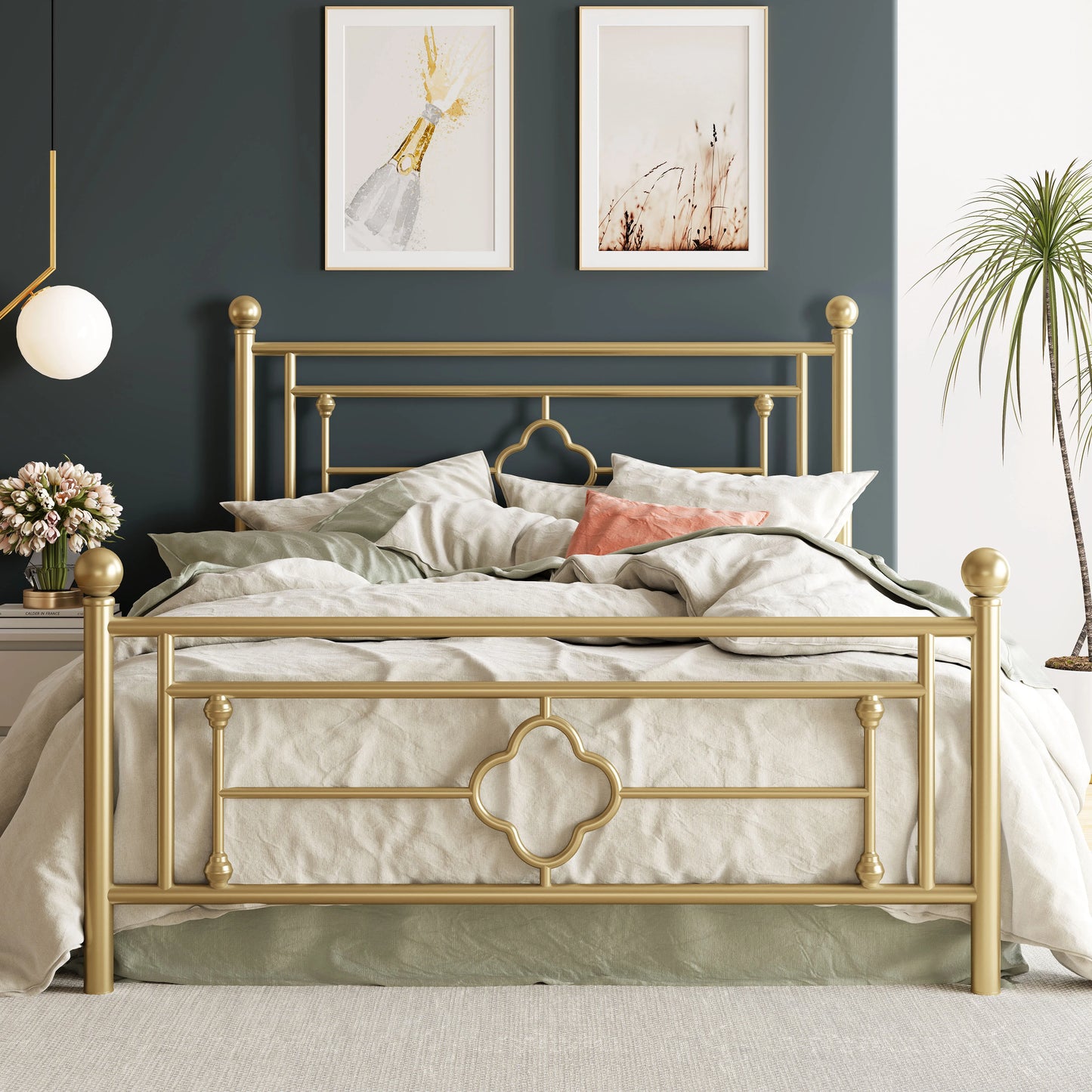 HOOMIC Vintage Victorian Wrought Iron Bed Frame With Headboard