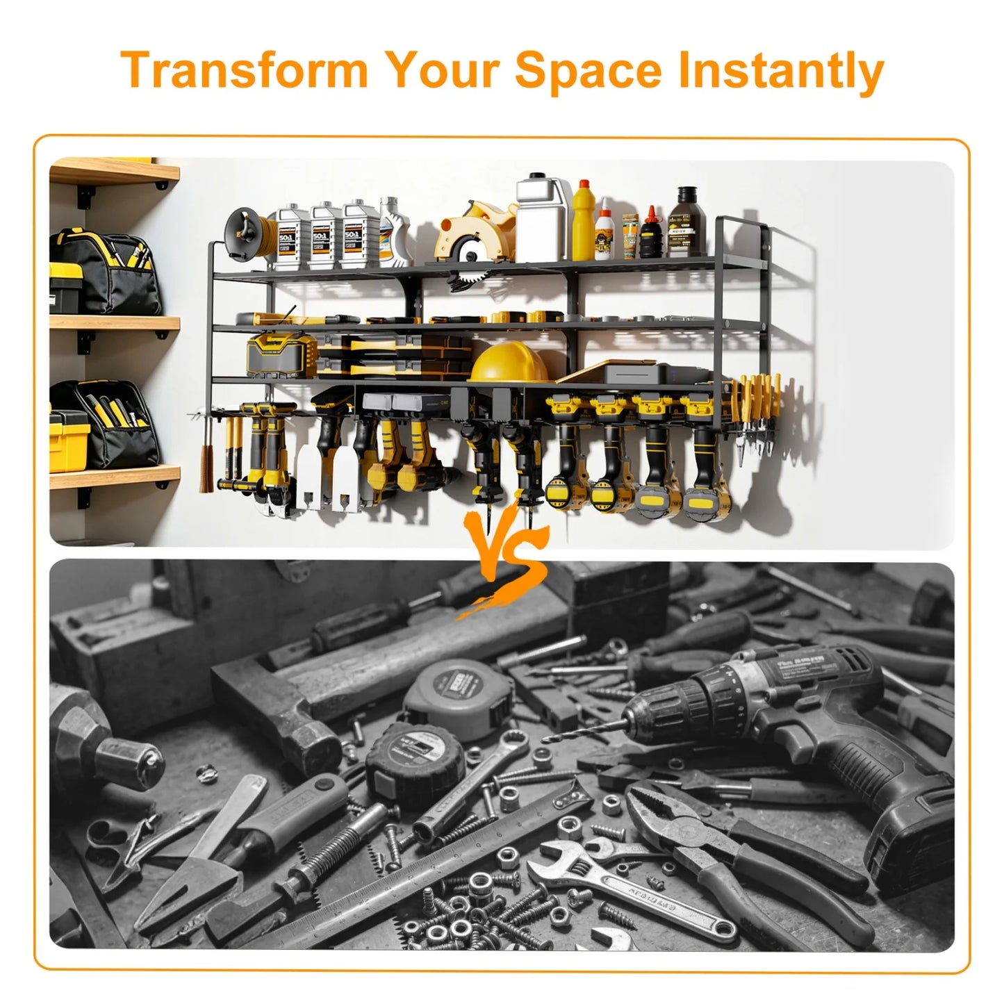 Power Tool Organizer Rack For Garage Wall Mount Holds 12 Cordless Drills