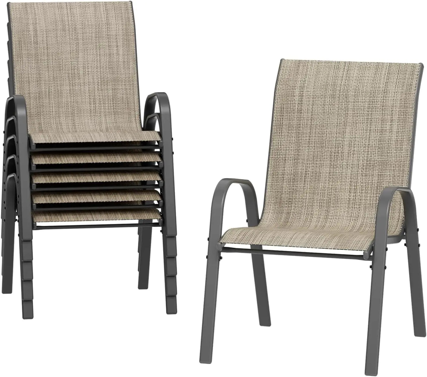 AuAg Outdoor Stackable Dining Chairs, 6-Piece High Back Set