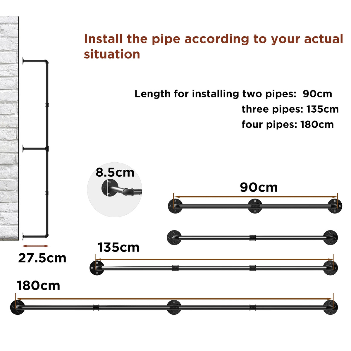 Industrial Pipe Wall Mounted Clothes Rack, Detachable Iron Garment Bar