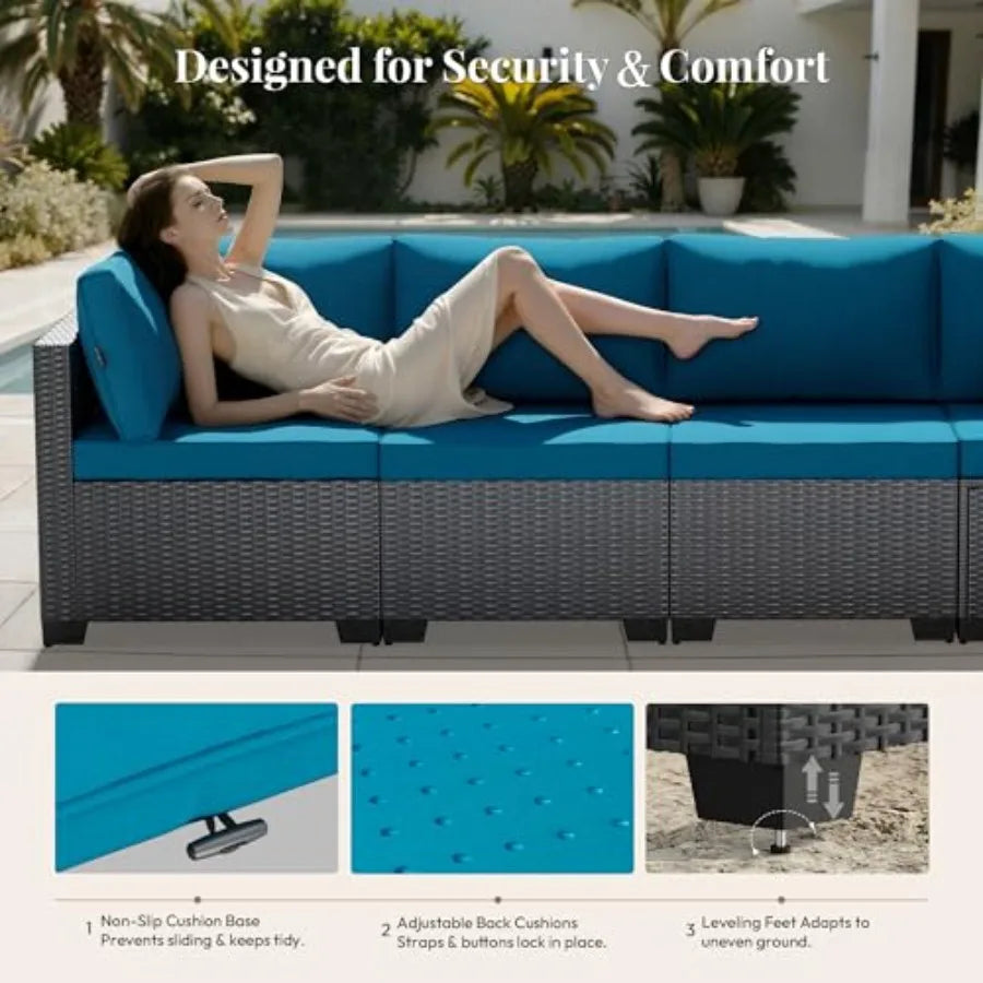 Patio Furniture Set 7 Piece All Weather Wicker Rattan Conversation