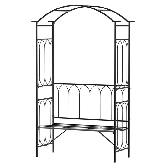 Outsunny Steel Outdoor Garden Arbor Archway With Bench Seating