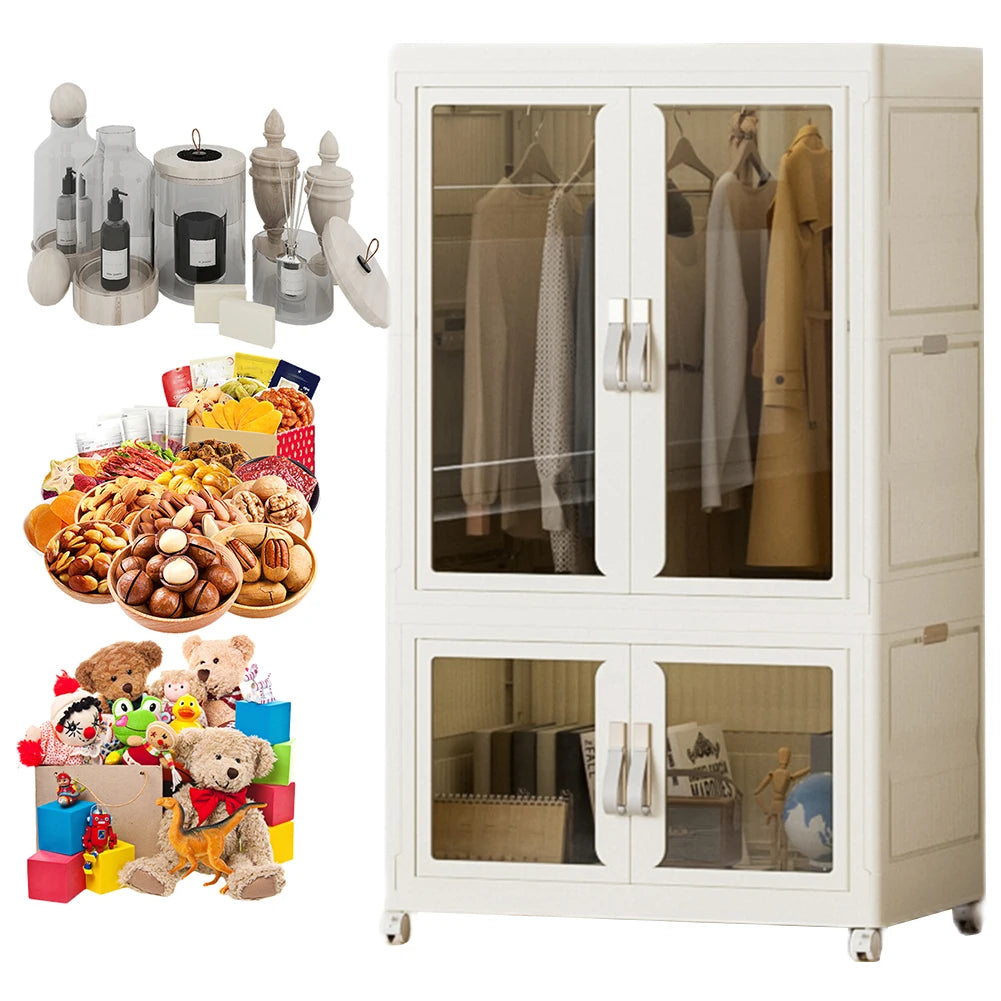 Portable Collapsible Wardrobe With Hanging Rod, Large Capacity Closet Organizer